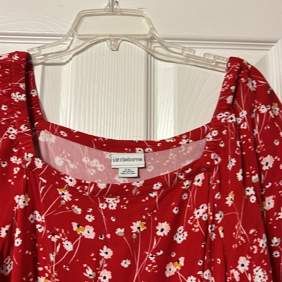 Liz Claiborne red flowered box square neck shirt size xxl worn once - Picture 5 of 7